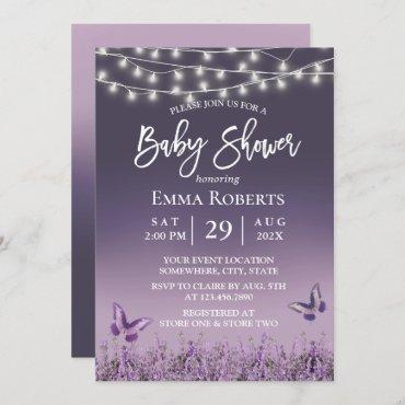 Lavender Flower Butterfly Purple Ombre Baby Shower Invitation