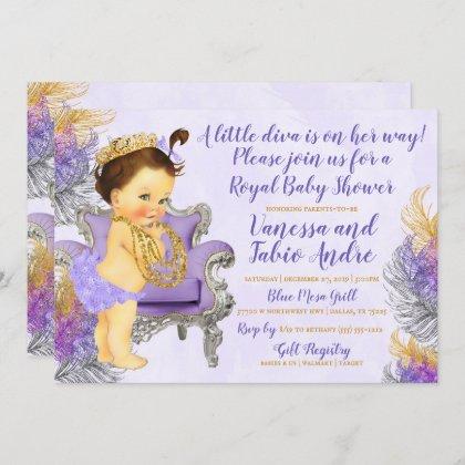 Lavender Gold Silver Watercolor Baby Shower Invitation