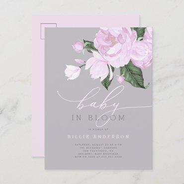 Lavender Gray Floral Baby Girl in Bloom Shower  Postcard