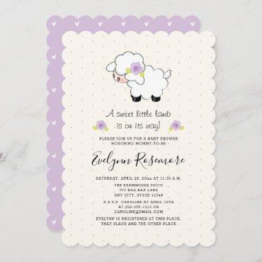 Lavender Lamb Baby Shower Invitations