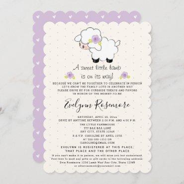 Lavender Lamb Drive By Baby Shower Invitations