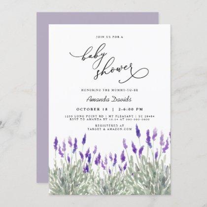 Lavender Lila Greenery Gender Neutral Baby Shower Invitation