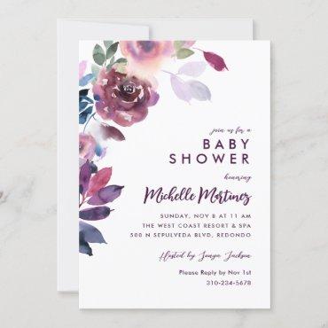 Lavender Purple Watercolor Floral Baby Shower Invi Invitation