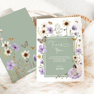 Lavender Sage Green Wildflower Fairy Birthday Thank You Card
