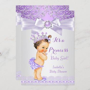 Lavender White Lilac Princess Baby Shower Brunette Invitation