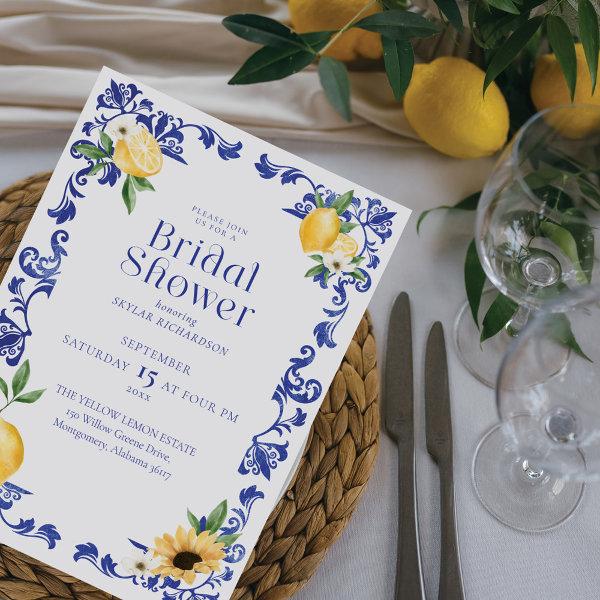 Lemon & Antique Blue Pottery Pattern Bridal Shower