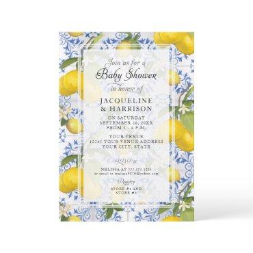 Lemon Floral Citrus Foliage Blue White