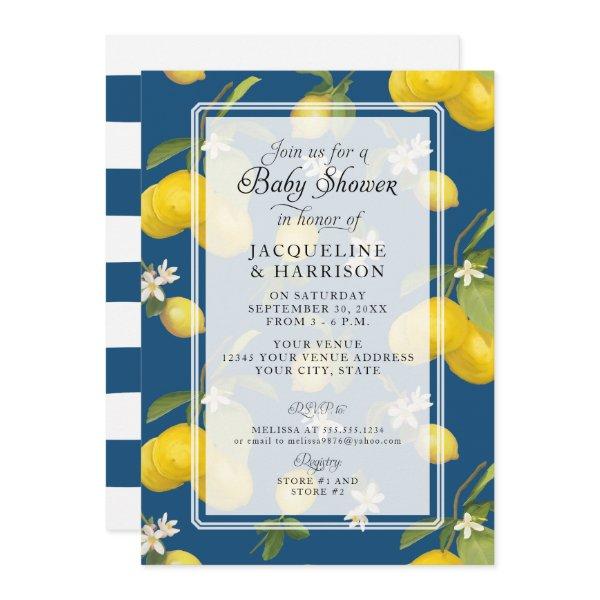 Lemon Floral Citrus Greenery Blue Baby Boy Shower