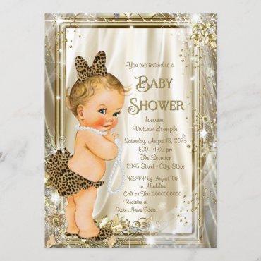 Leopard Pearl Glam Girly Baby Shower Invitation