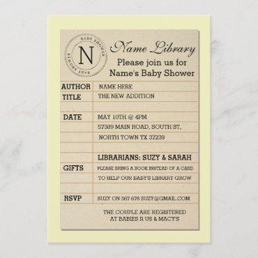 Library Card Baby Shower Yellow Invite