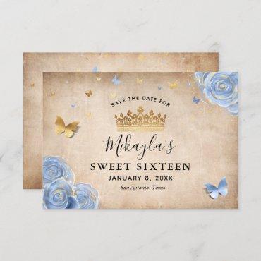 Light Baby Blue and Gold Rose Elegant Save The Date
