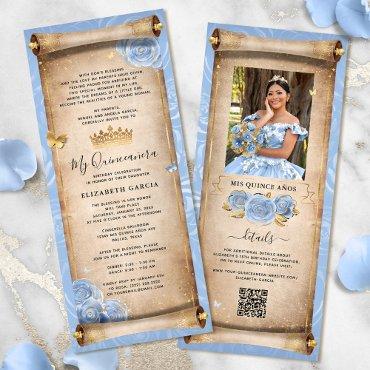 Light Baby Blue Gold Quince Scroll  Card