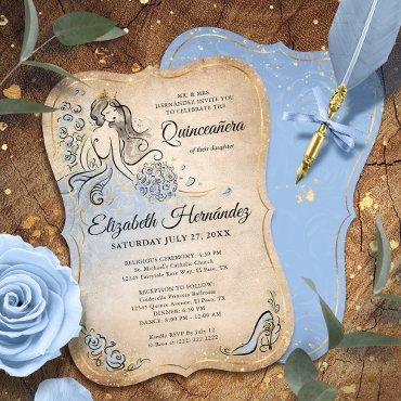 Light Blue and Gold Princess Quinceanera Birthday