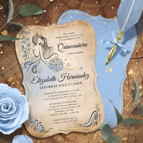 Light Blue and Gold Princess Quinceanera Birthday