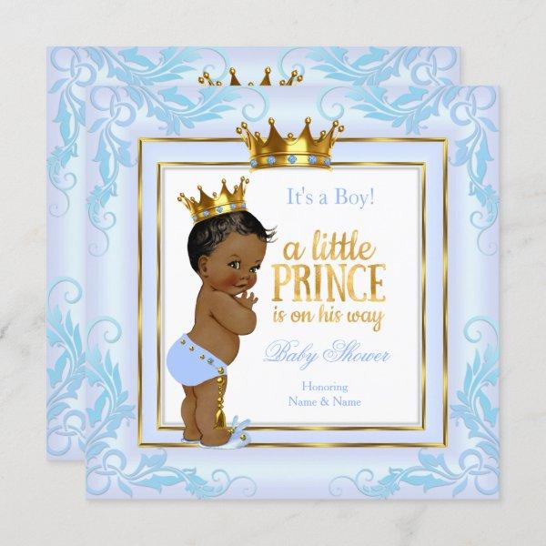 Light Blue Gold Crown Prince Baby Shower Ethnic