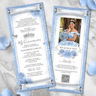 Light Blue Silver Birthday Scroll  Cards