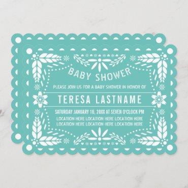 Light teal and white papel picado