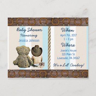 Lil Cowboy Baby Boy and Teddy Bear  Postcard