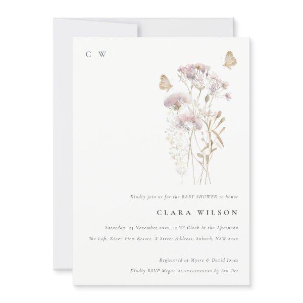Lilac Boho Wildflower Fern Foliage