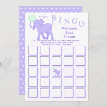 Lilac Circus Cute Elephant Fun Baby Shower Bingo
