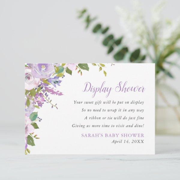 Lilac Floral Display Shower No Gift Wrap Request Enclosure Card
