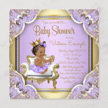 Lilac Gold Ethnic Princess Baby Shower Invitations