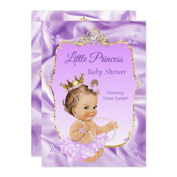 Lilac Gold Princess Baby Shower Girl brunette