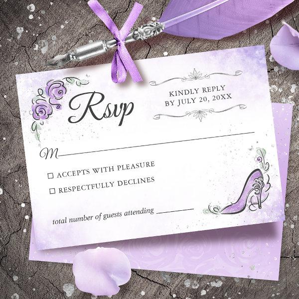 Lilac Lavender and Silver Princess Elegant Wedding RSVP Card