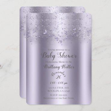 Lilac Shimmer Flutter Butterfly Baby Shower Invitation