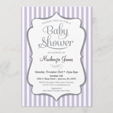Lilac Silver Baby Shower Invitation Lavender Gray