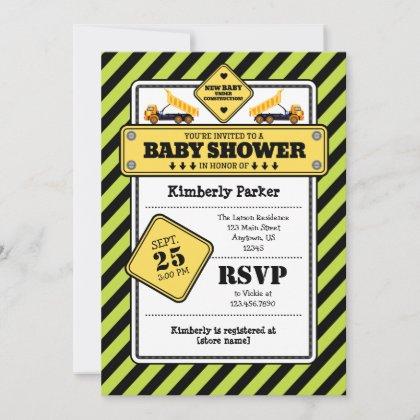 Lime Green Construction Baby Shower Invitation