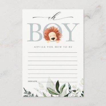 Lion Foliage Oh Boy Advice For Mum Baby Shower Enclosure Card