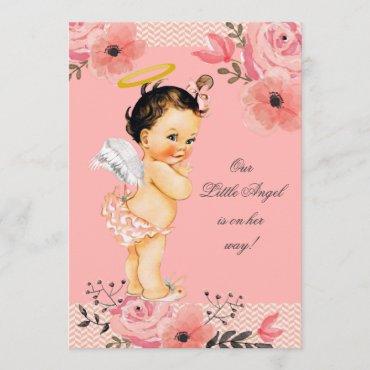 Little Angel Watercolor Flowers Baby Shower Invitation