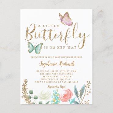Little Butterfly Is On Her Way Gold Baby Shower Invitation Postcard
