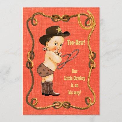 Little Cowboy Baby Shower Brunette Invitation