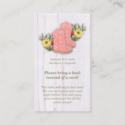 Little Cowgirl Bootie Baby Shower Book Request Enclosure Card