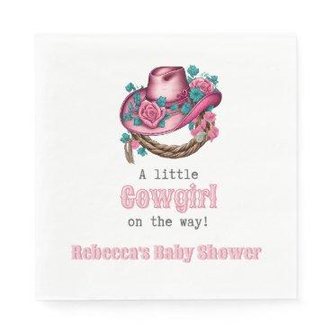 Little Cowgirl Western Pink Hat Floral Baby Shower Napkins