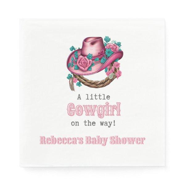 Little Cowgirl Western Pink Hat Floral Baby Shower Napkins