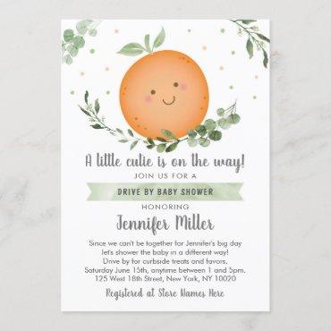Little Cutie Greenery Drive By Baby Shower Invitation