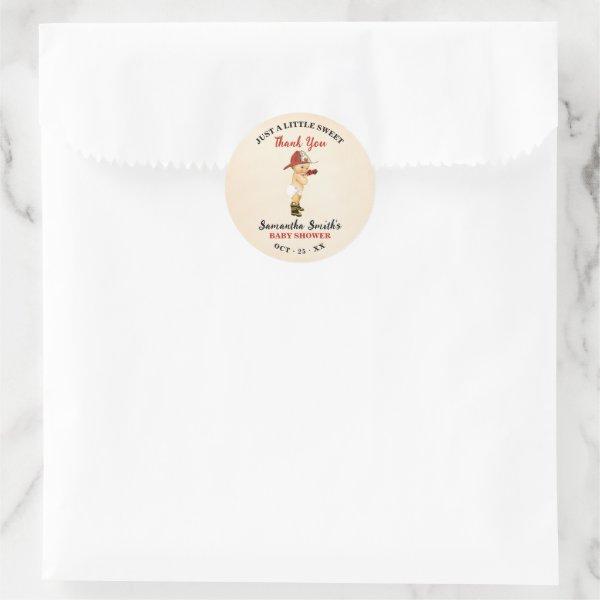 Little Firefighter Red Baby Shower Thank You Classic Round Sticker