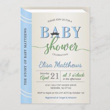 Little Gentleman Moustache Blue Green Baby Shower Invitation