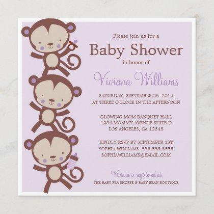 LITTLE GIRL MONKEYS | BABY SHOWER INVITATION