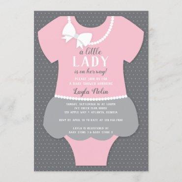 Little Lady Baby Shower Invitation, Pink, Gray Invitation