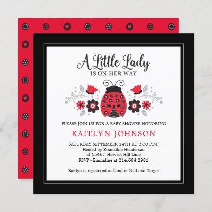 Little Lady Ladybug Girl Baby Shower Invitation
