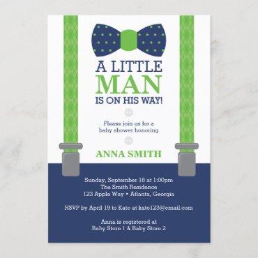 Little Man Baby Shower Invitation, Blue, Green Invitation