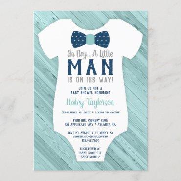 Little Man Baby Shower Invitation, Navy Blue, Aqua Invitation