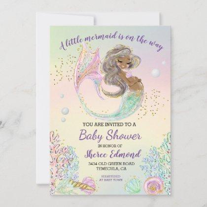  Little Mermaid African American Baby Shower  Invitation