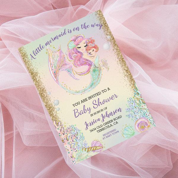 Little Mermaid Watercolor Baby Shower Gold