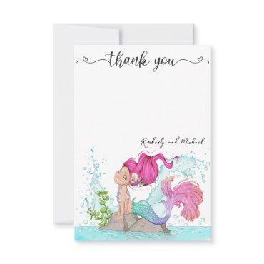 Little Mermaid Watercolor Birthday Baby Shower Thank You Card