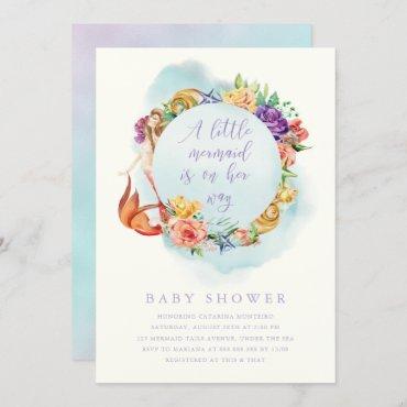 Little Mermaid Way Baby Shower Girl Simple Floral Invitation